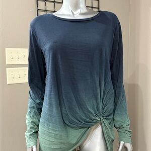 Umgee Blue and Green Asymmetrical Long Sleeve Top